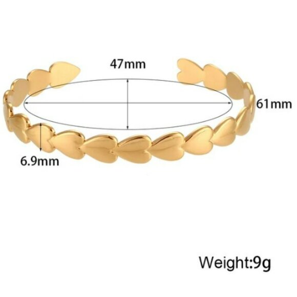 Waterproof Adjustable Stainless Steel Open Cuff Bangle Heart Round - Picture 2 of 3